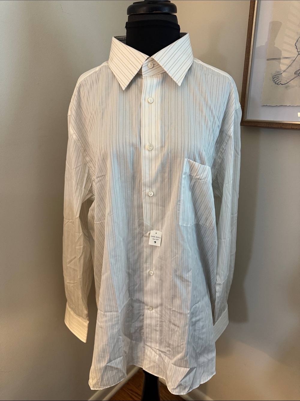Ermenegildo Zegna | Men's Tan/White Stripe 100% Cotton NWT Shirt-Size 44/17.5
